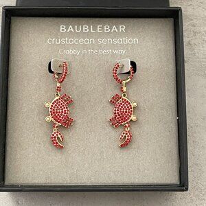 NIB Baublebar Crustacean Sensation Red Crystal Crabs Pierced Hoop Drop Earrings